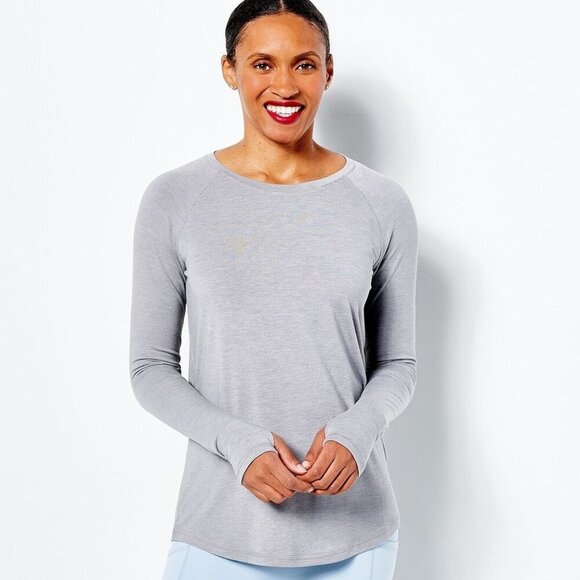 Susan Graver Ash Grey SG Sport Cloud 9 Jersey Knit Raglan- Sleeve Top Size XL - Picture 1 of 7